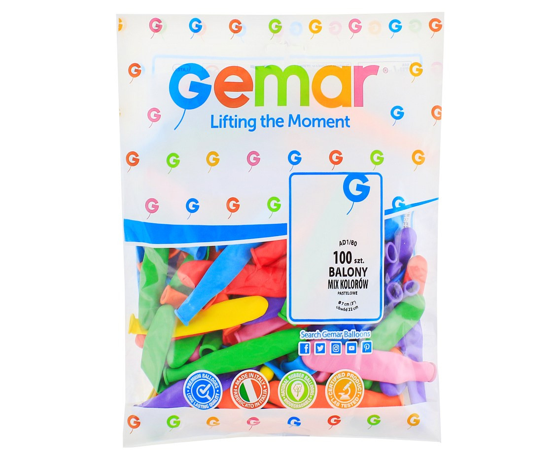 Balony Gemar, rurka mniejsza, 100szt.