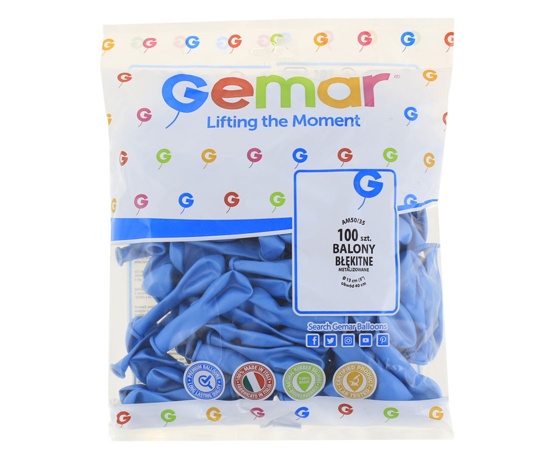 Balony Gemar 5", metalik błękitne, 100szt. KK