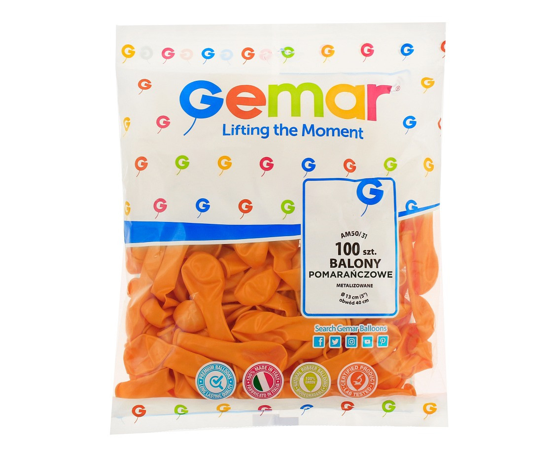 Balony Gemar 5", metalik pomarańczowe, 100szt. KK