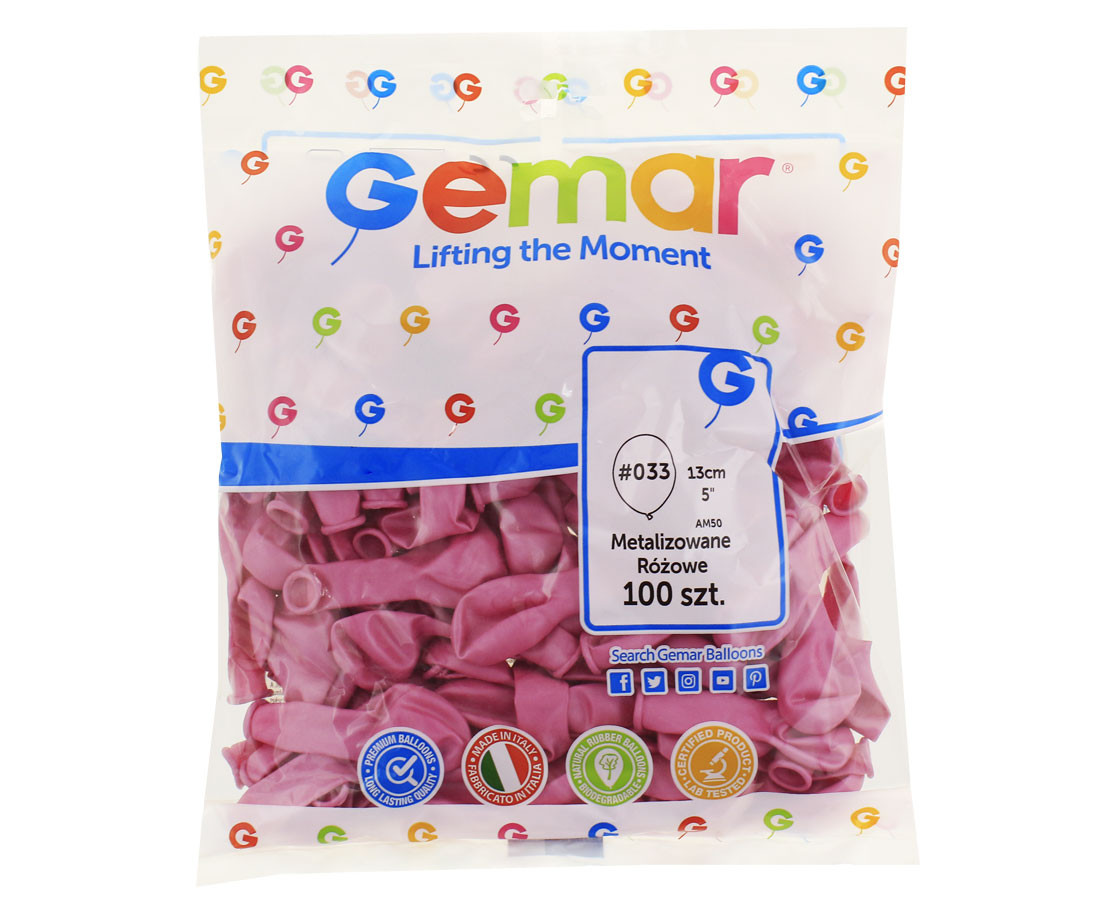 Balony Gemar 5", metalik różowe, 100szt.