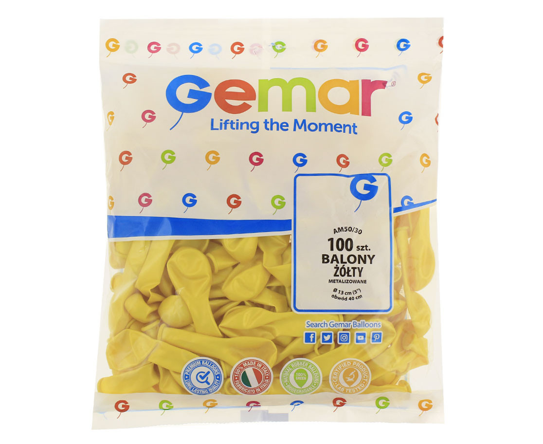 Balony Gemar 5", metalik żółte, 100szt. KK