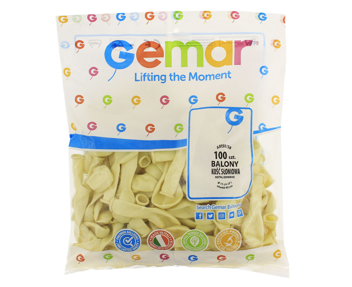 Balony Gemar 5", metalik kość słoniowa, 100szt.