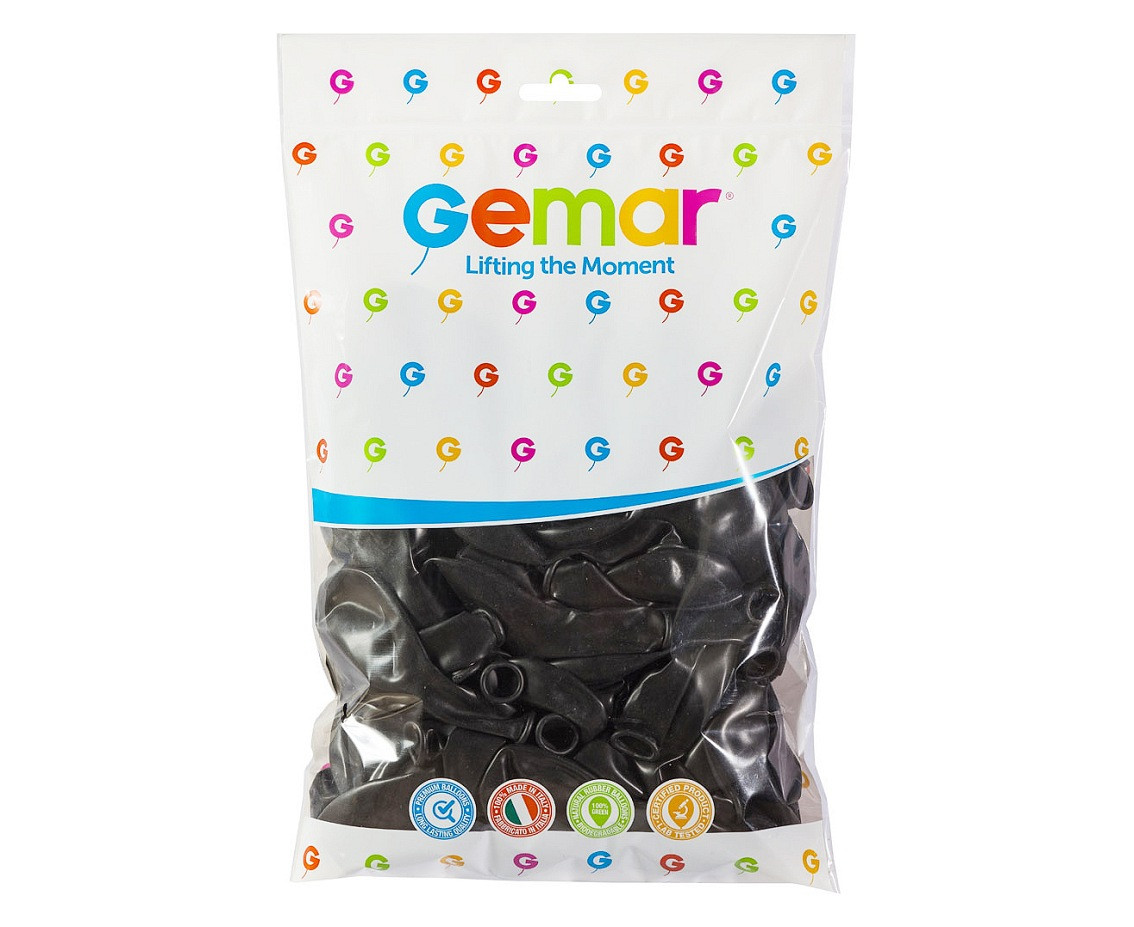 Balony Gemar 10", pastel czarne, 100szt.