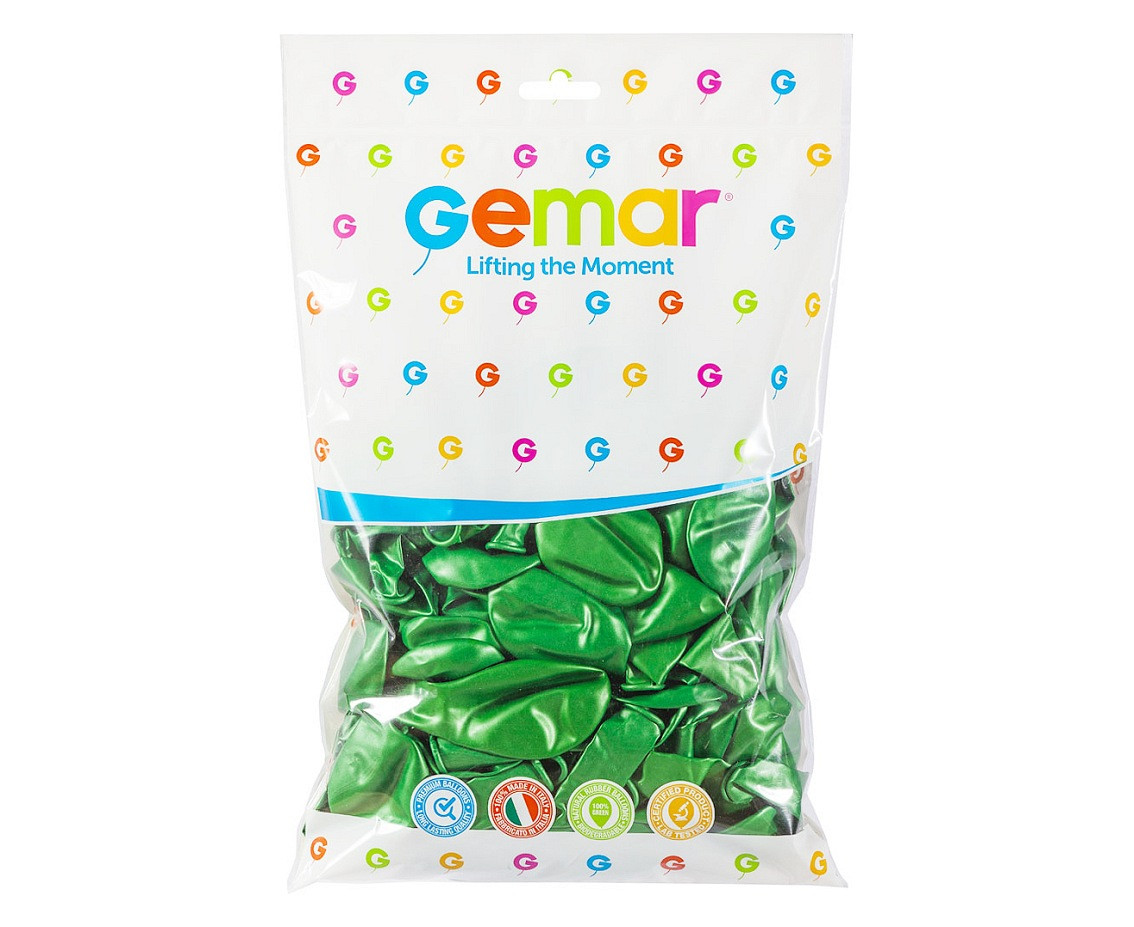 Balony Gemar 10", metalik zielone, 100szt.