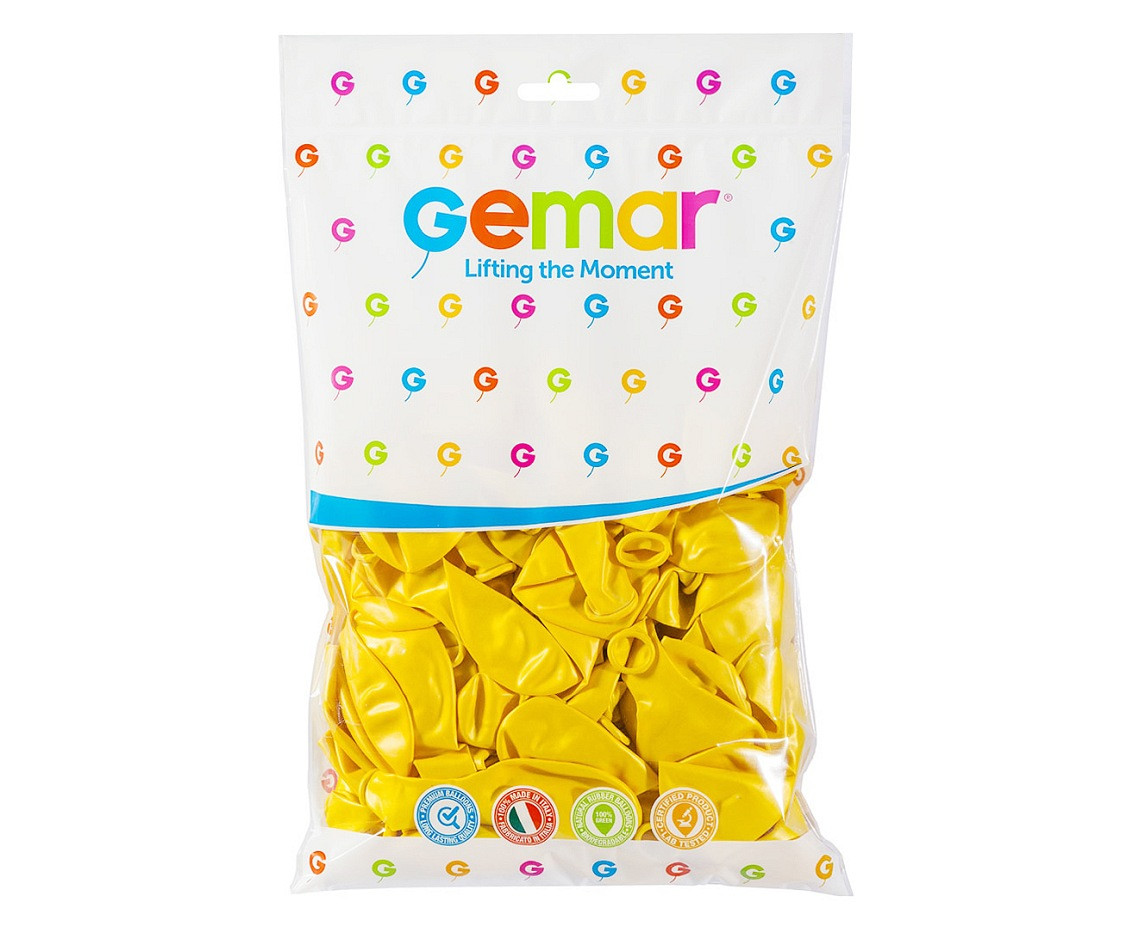 Balony Gemar 10", metalik żółte, 100szt.