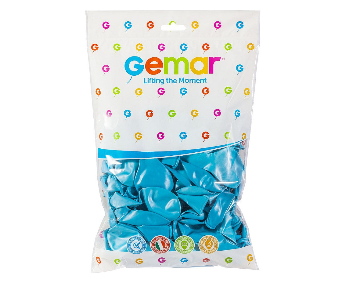 Balony Gemar 12", metalik błękitne, 100szt.