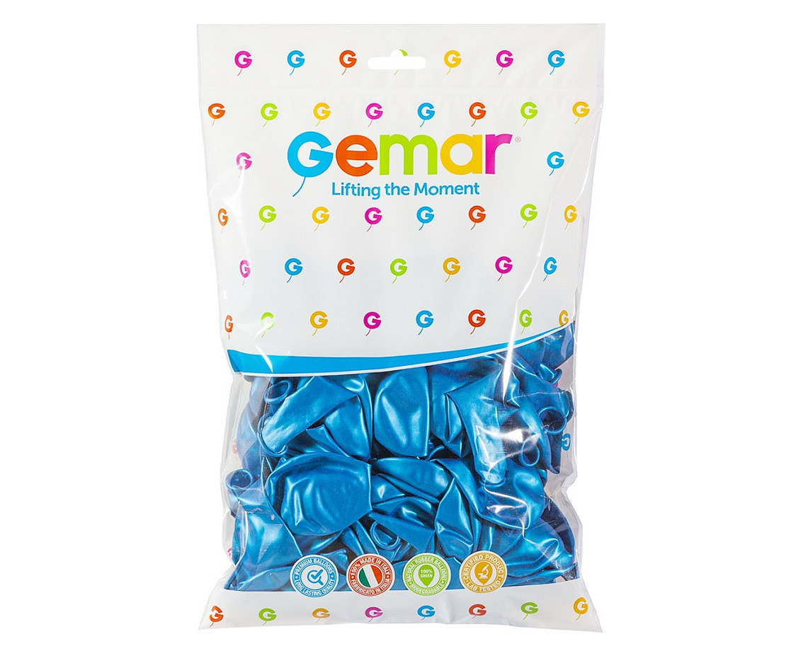 Balony Gemar 12", metalik niebieskie, 100szt.