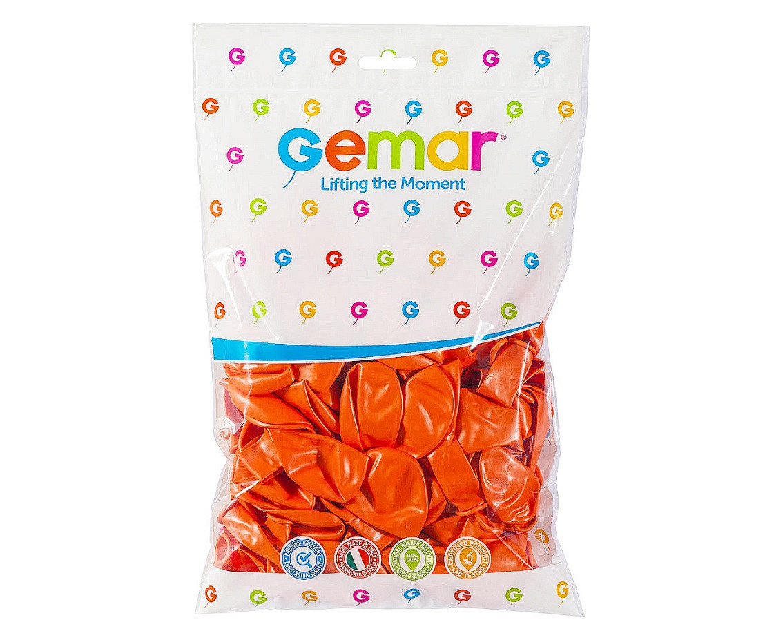Balony Gemar 12", metalik pomarańczowe, 100szt.