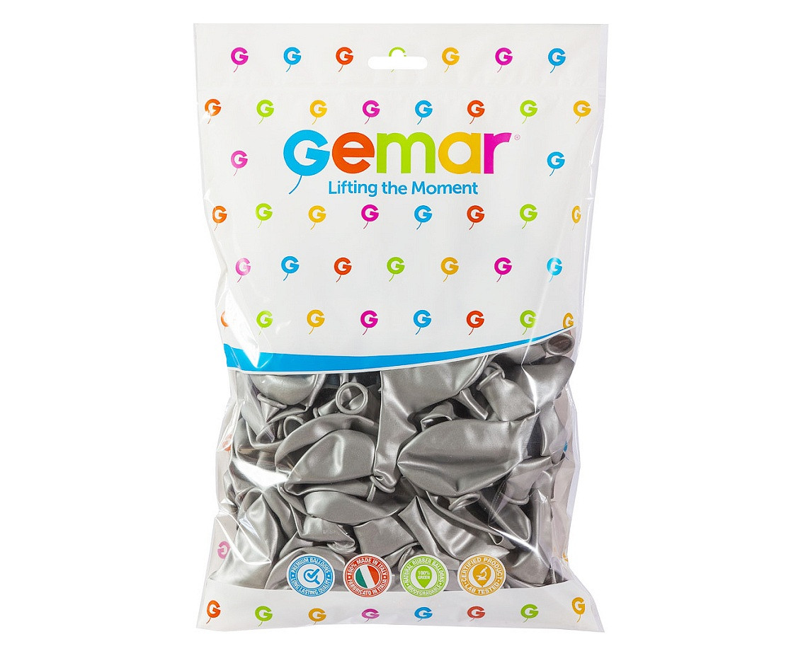 Balony Gemar 12", metalik srebrne, 100szt.