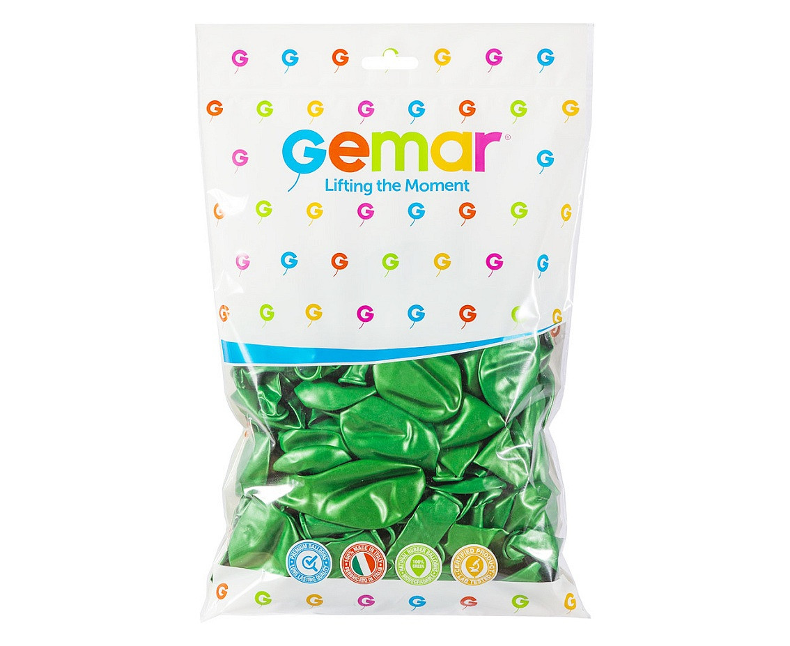 Balony Gemar 12", metalik zielone, 100szt.