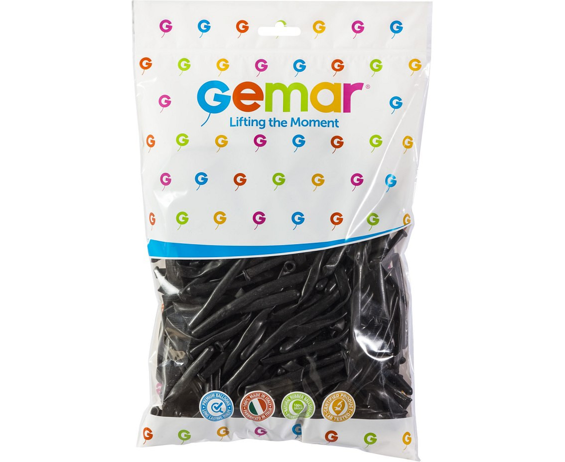 Balony Gemar, rurki włoskie czarne, 100szt.