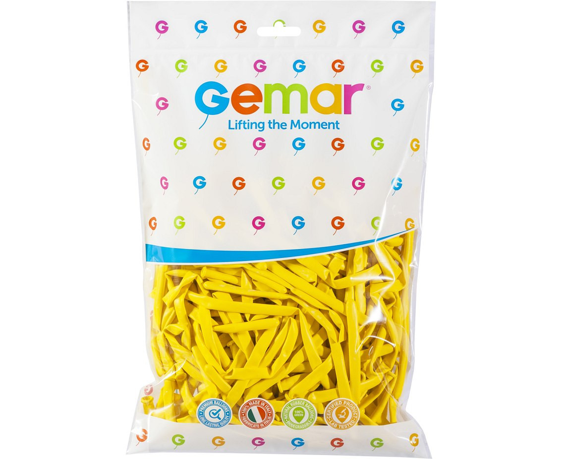 Balloons Gemar, modelling balloon, yellow, 100pcs
