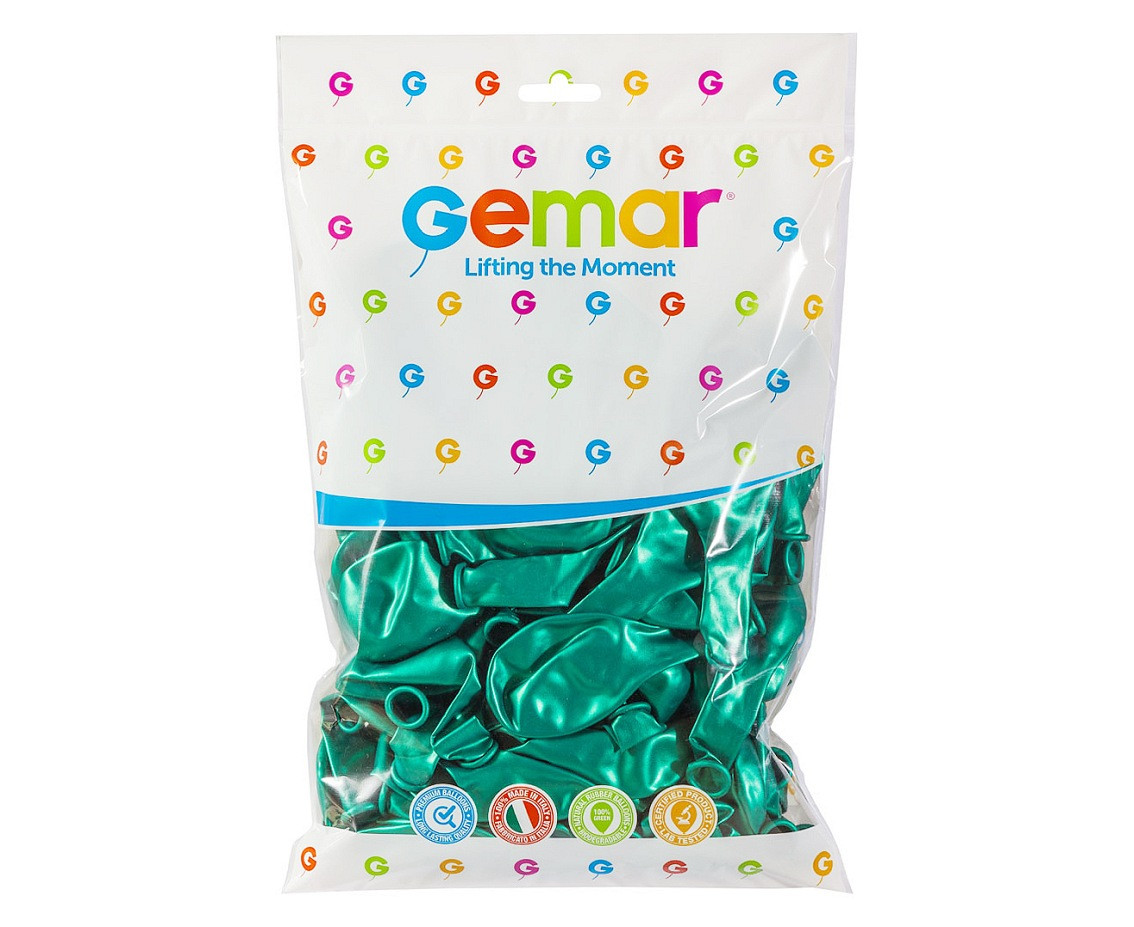 Balony Gemar 10", metalik zielone turkusowe, 100szt.
