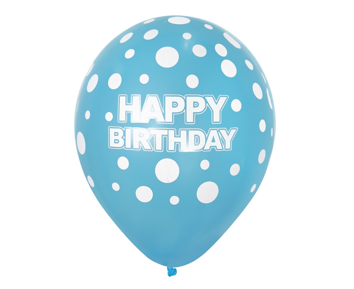 Balloons Happy Birthday, white dots on blue, 12"/ 5 pcs