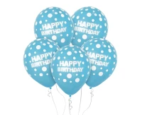 Balloons Happy Birthday, white dots on blue, 12"/ 5 pcs