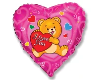Foil balloon 18" FX - Teddy bear: I love you,  unpacked (flat) EOL