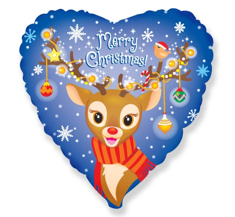 Foil balloon 18" FX - Merry Christmas (reindeer) KK,  unpacked (flat) EOL