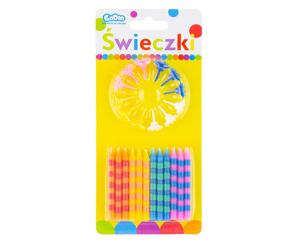 Birthday candles with stripes, 24/12, 4 colours, 6.3 cm EOL