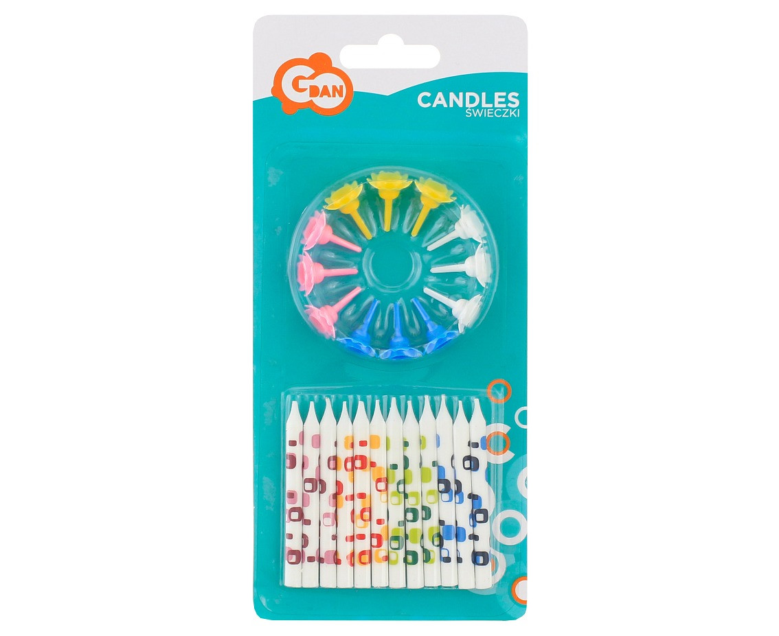 Birthday candles, white with overprint, 12/12; 6.3 cm EOL