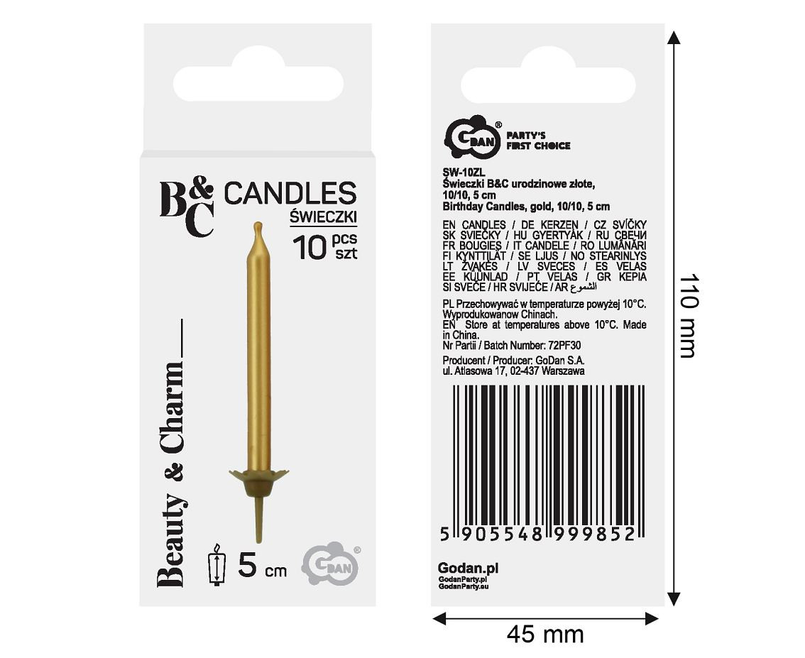 Birthday Candles, gold, 5 cm, 10/10