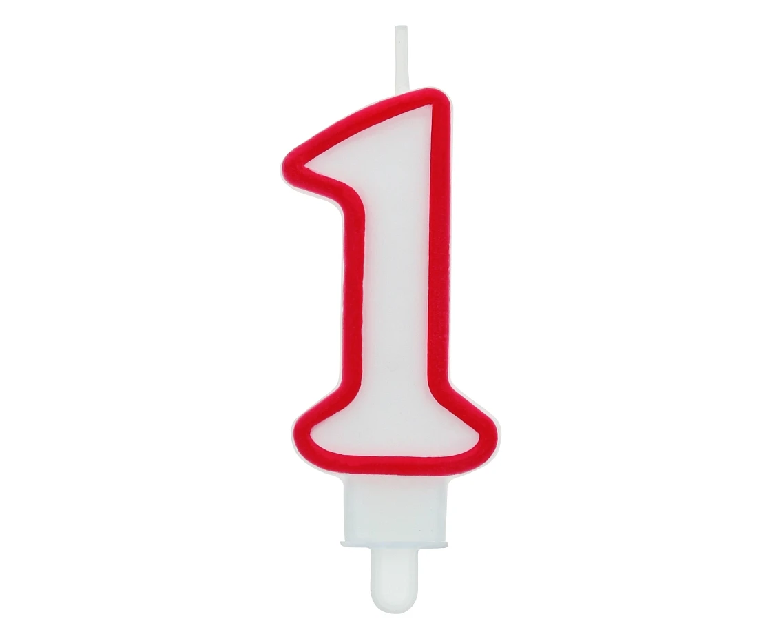 Digit candle "1", red outline, 8 cm