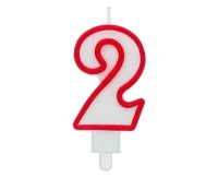 Świeczka cyferka "2", czerwony kontur 8 cm