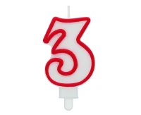 Świeczka cyferka "3", czerwony kontur 8 cm
