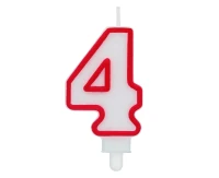 Świeczka cyferka "4", czerwony kontur 8 cm