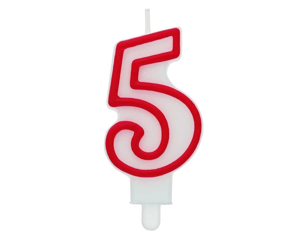 Świeczka cyferka "5", czerwony kontur 8 cm