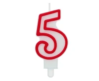 Świeczka cyferka "5", czerwony kontur 8 cm