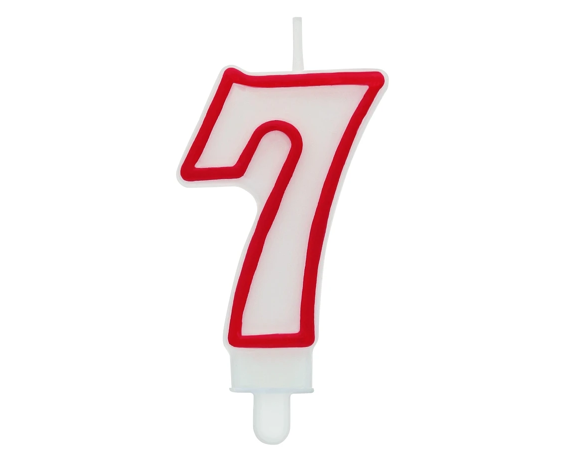 Świeczka cyferka "7", czerwony kontur 8 cm