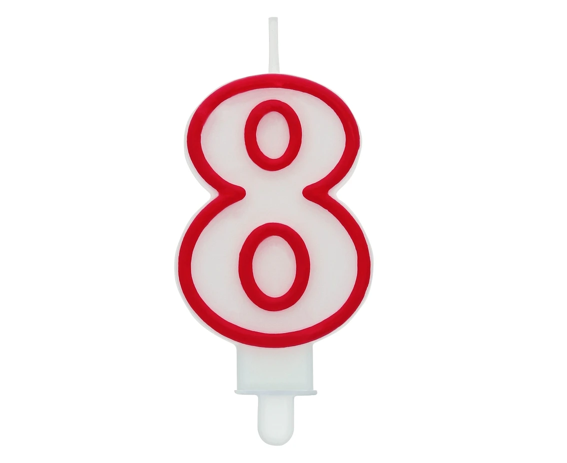 Świeczka cyferka "8", czerwony kontur 8 cm