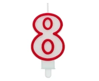 Świeczka cyferka "8", czerwony kontur 8 cm