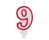 Świeczka cyferka "9", czerwony kontur 8 cm