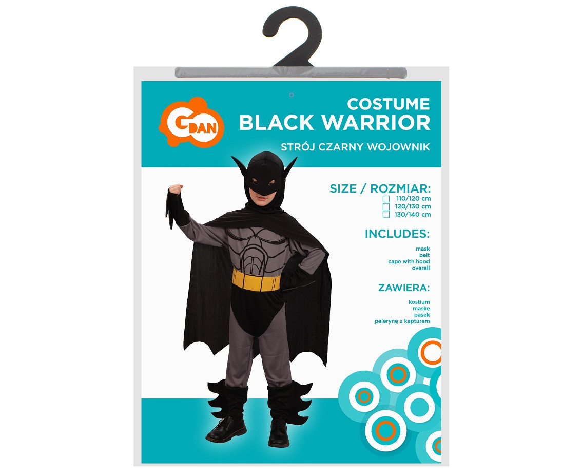 Black Warrior role-play set (overalls, cape with hood, mask, belt), size 130/140
