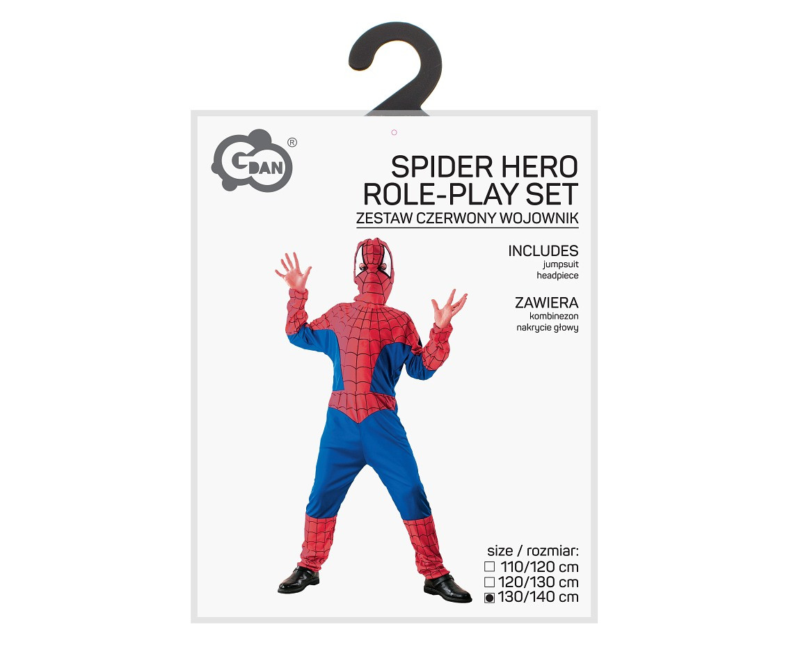 Spider Hero role-play set for kids (jumpsuit, headpiece), size 130/140 cm