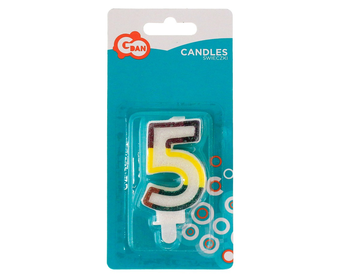 Świeczka cyferka z brokatem "5" KK