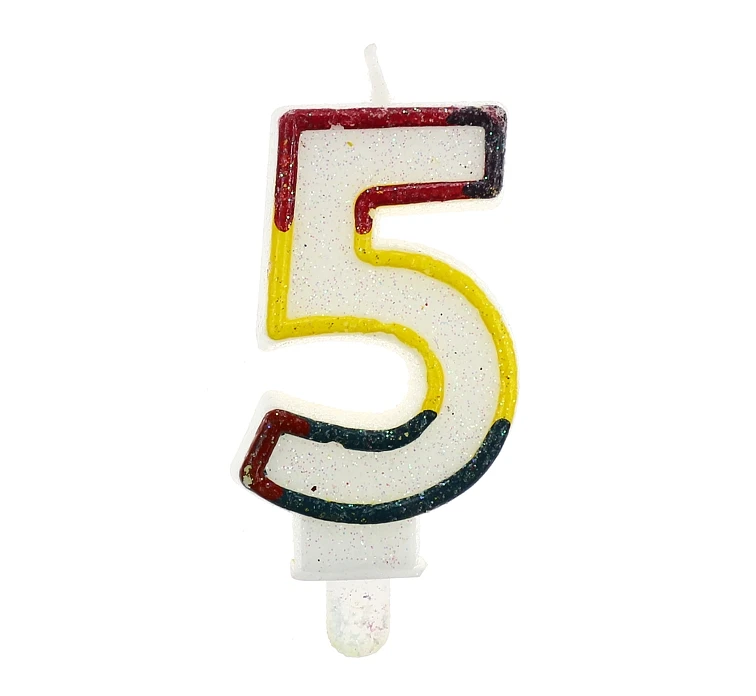 Świeczka cyferka z brokatem "5" KK