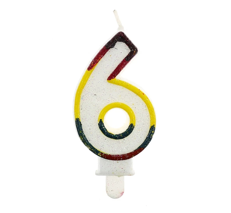 Świeczka cyferka z brokatem "6" KK