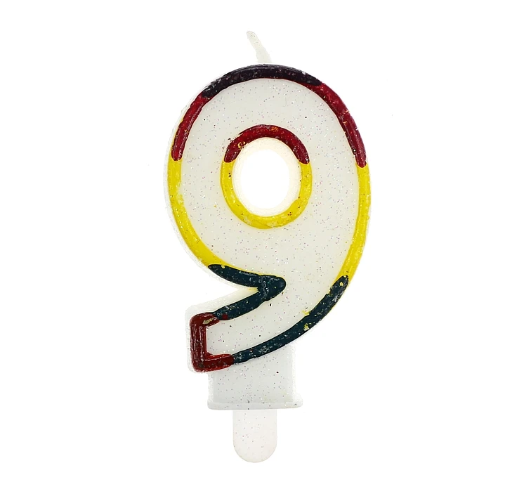 Świeczka cyferka z brokatem "9" KK