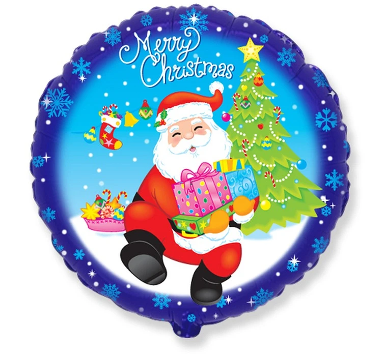 Foil balloon 18" FX - Merry Christmas - Santa Claus with gifts (round),  unpacked (flat)