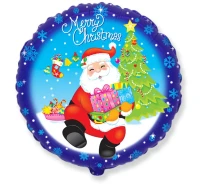 Foil balloon 18" FX - Merry Christmas - Santa Claus with gifts (round),  unpacked (flat)
