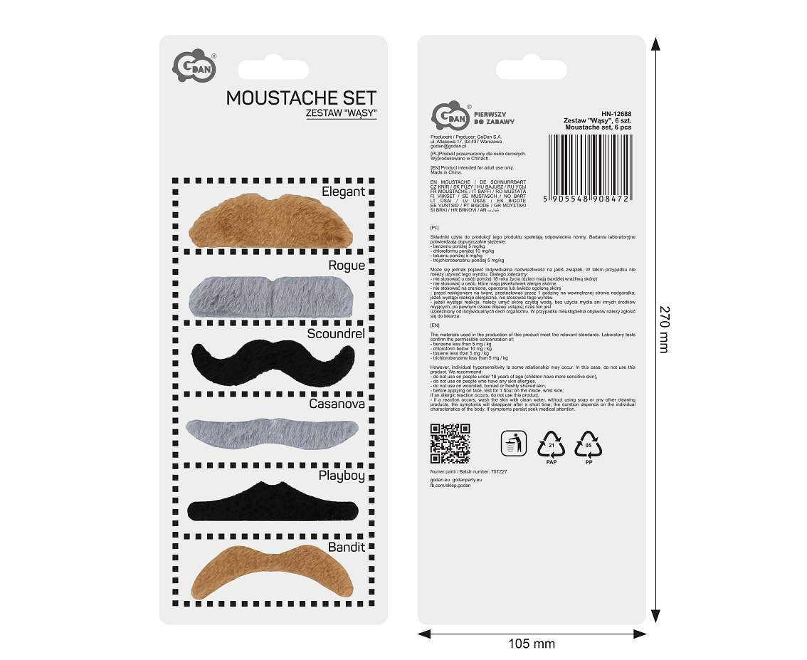 Moustache set, 6 pieces