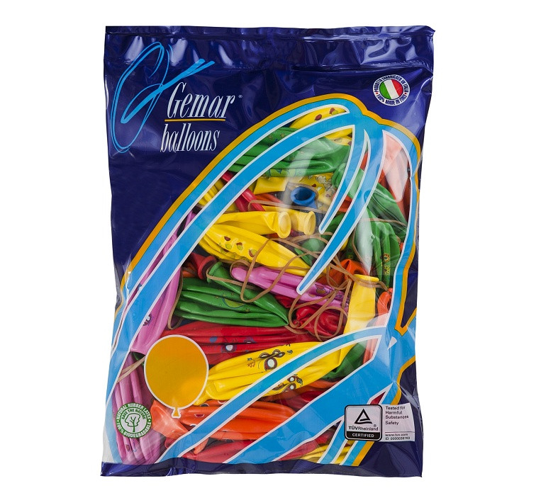 Balloons Gemar, pastel ball with print, mix, 50pcs