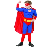 Super Hero role-play set with muscles for kids (jumpsuit with muscles, cape, mask, belt), size 120/130 cm