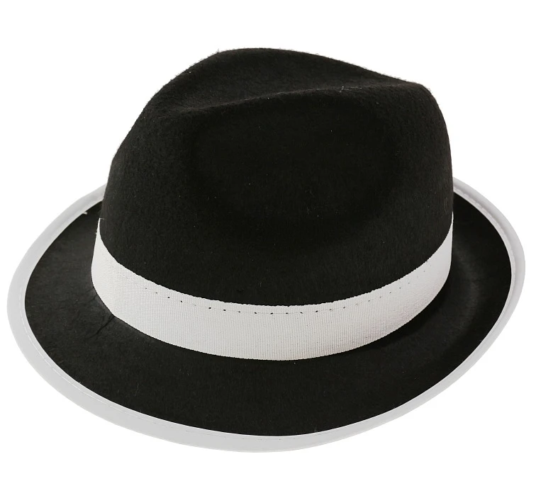 "Gangster" Hat, black with white trimming, one size