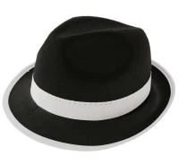 "Gangster" Hat, black with white trimming, one size