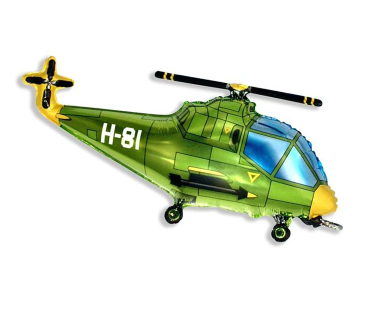 Foil balloon 24" FX - Helicopter (green),  unpacked (flat)