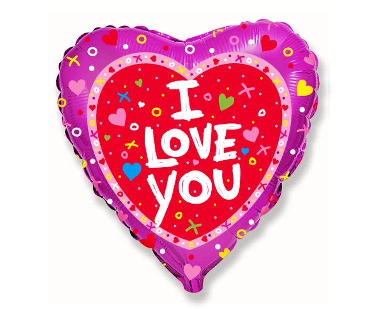 Foil balloon 18" FX - I love you + confetti,  unpacked (flat) EOL