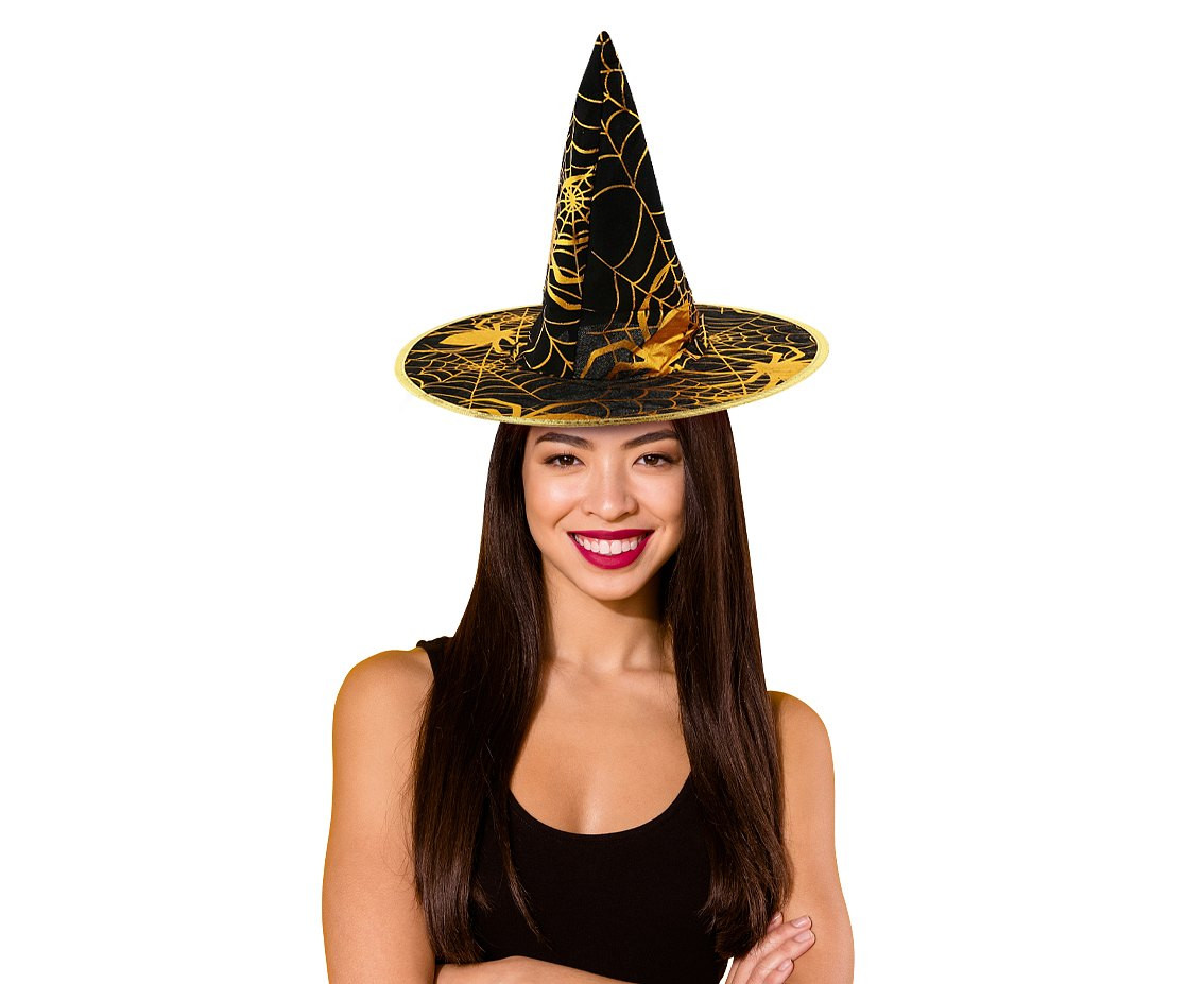 Witch hat with a golden spiderweb, one size